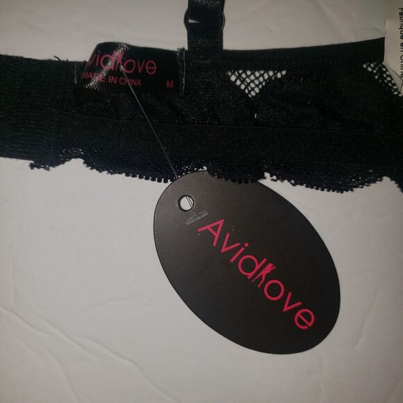 AVID LOVE Black Fishnet Mesh Floral Lace Sheer Underwire Bra Size Medium NEW - Picture 3 of 6